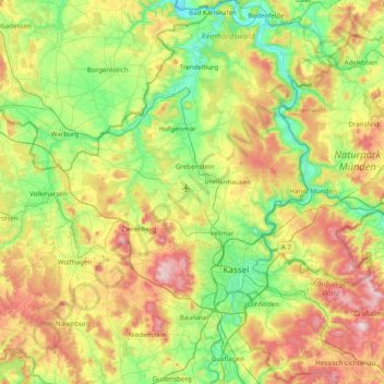 Topografische Karte Landkreis Kassel, Höhe, Relief
