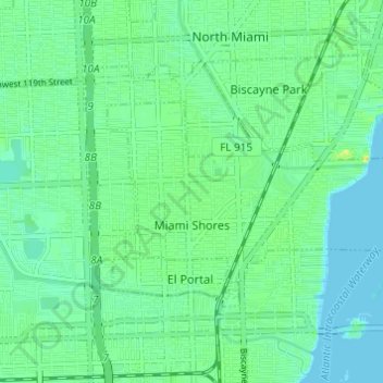 Topografische Karte Miami Shores, Höhe, Relief