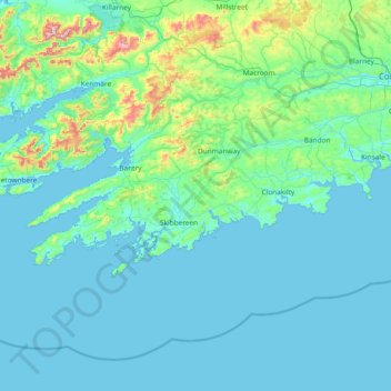 Topografische Karte West Cork, Höhe, Relief