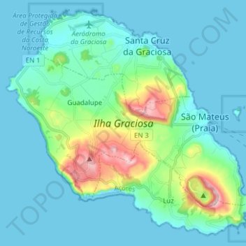 Topografische Karte Graciosa, Höhe, Relief