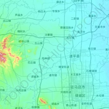 Topografische Karte 遂平县, Höhe, Relief