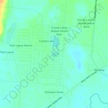 Topografische Karte Crystal Lakes, Höhe, Relief