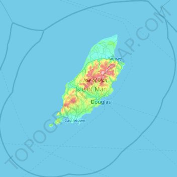 Topografische Karte Insel Man, Höhe, Relief