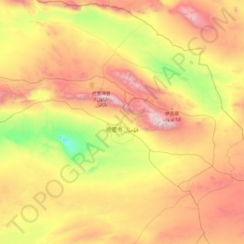 Topografische Karte Hami, Höhe, Relief