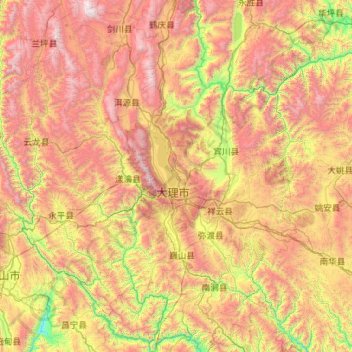 Topografische Karte Dali Bai Autonomous Prefecture, Höhe, Relief