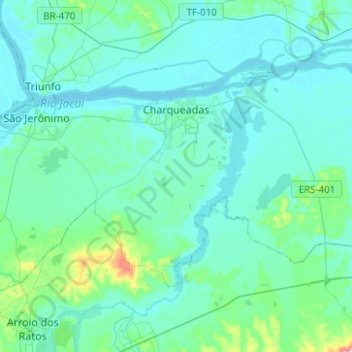 Topografische Karte Charqueadas, Höhe, Relief