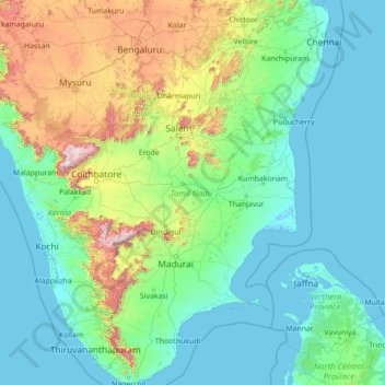 Topografische Karte Tamil Nadu, Höhe, Relief
