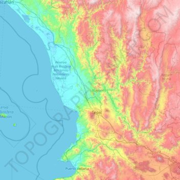 Topografische Karte Nayarit, Höhe, Relief