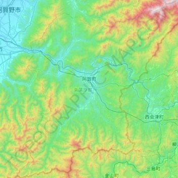 Topografische Karte 東蒲原郡, Höhe, Relief