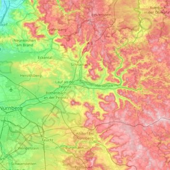 Topografische Karte Landkreis Nürnberger Land, Höhe, Relief