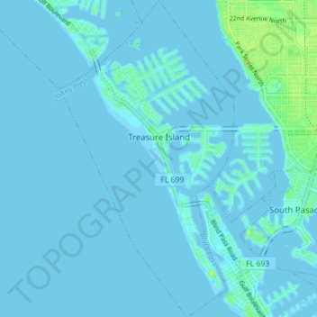 Topografische Karte Treasure Island, Höhe, Relief