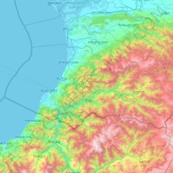 Topografische Karte Autonome Republik Adscharien, Höhe, Relief
