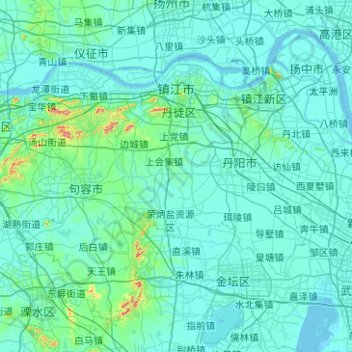 Topografische Karte Zhenjiang, Höhe, Relief