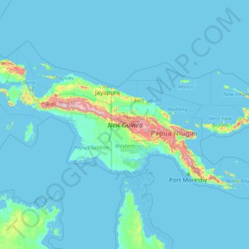 Topografische Karte Neuguinea, Höhe, Relief