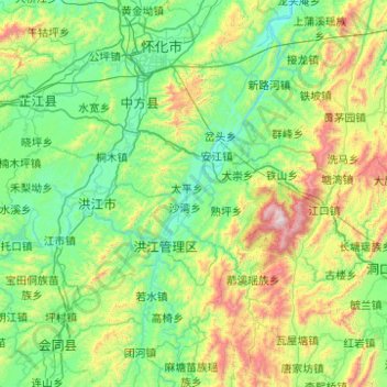 Topografische Karte Hongjiang, Höhe, Relief