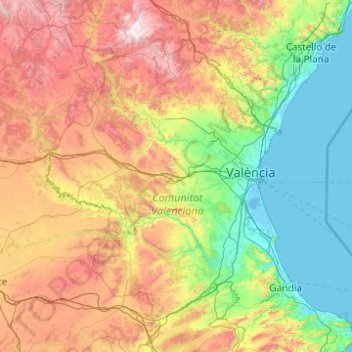 Topografische Karte Valencia, Höhe, Relief