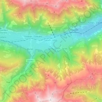 Topografische Karte Latsch - Laces, Höhe, Relief