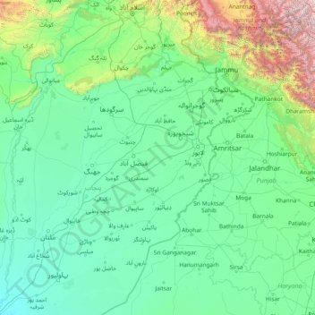 Topografische Karte Chenab River, Höhe, Relief