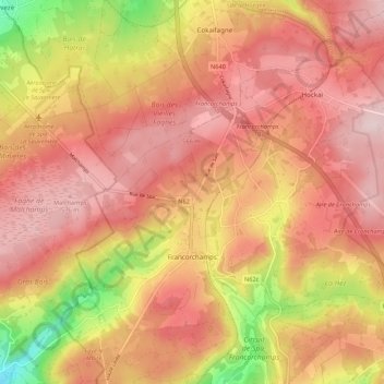 Topografische Karte Francorchamps, Höhe, Relief