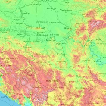 Topografische Karte Serbien, Höhe, Relief