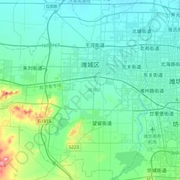 Topografische Karte 潍城区, Höhe, Relief