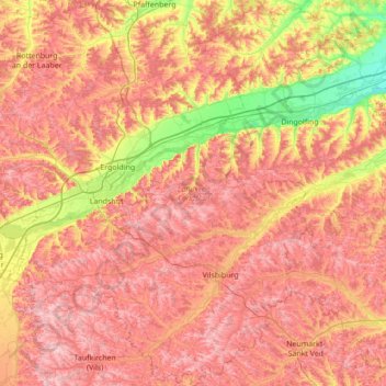 Topografische Karte Landkreis Landshut, Höhe, Relief