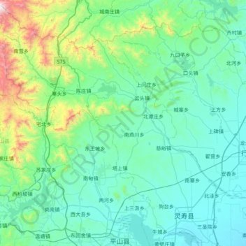 Topografische Karte Lingshou County, Höhe, Relief