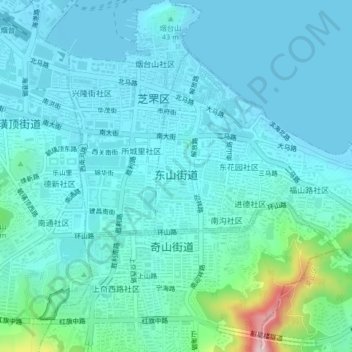 Topografische Karte 东山街道, Höhe, Relief