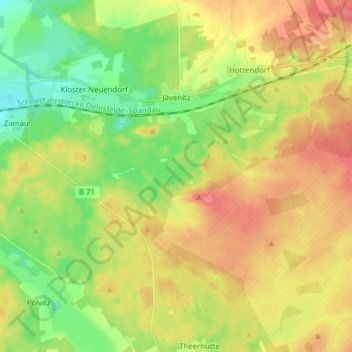 Topografische Karte Jävenitz, Höhe, Relief
