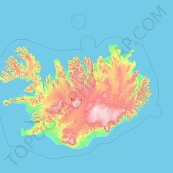 Topografische Karte Island, Höhe, Relief