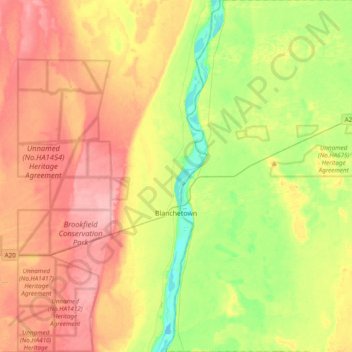Topografische Karte Blanchetown, Höhe, Relief