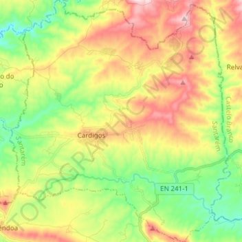 Topografische Karte Cardigos, Höhe, Relief