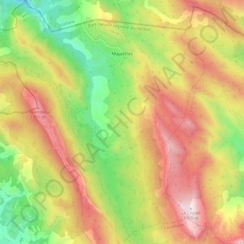 Topografische Karte Majastres, Höhe, Relief