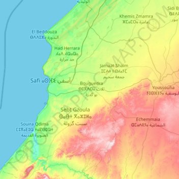 Topografische Karte Province de Safi إقليم أسفي, Höhe, Relief