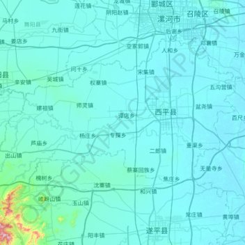 Topografische Karte 西平县, Höhe, Relief