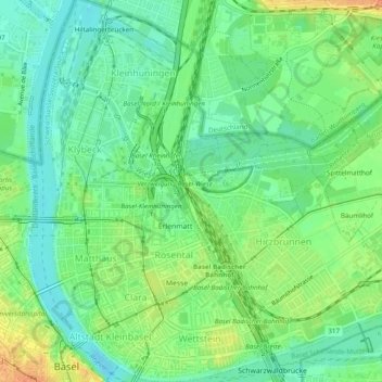 Topografische Karte Kleinbasel, Höhe, Relief
