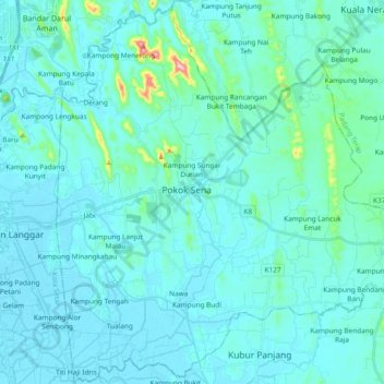 Topografische Karte Pokok Sena, Höhe, Relief