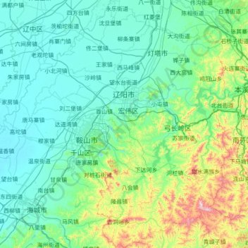Topografische Karte Liaoyang City, Höhe, Relief