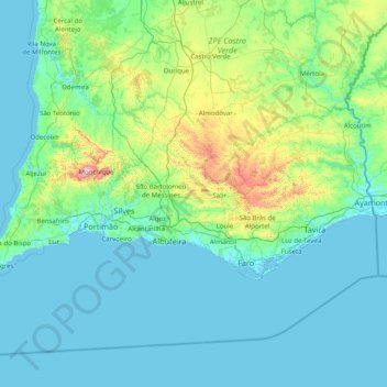 Topografische Karte Faro, Höhe, Relief