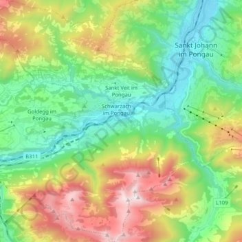 Topografische Karte Sankt Veit im Pongau, Höhe, Relief