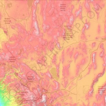 Topografische Karte Washoe County, Höhe, Relief