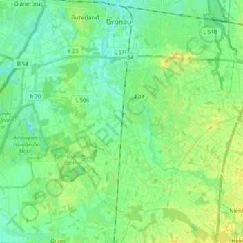 Topografische Karte Epe, Höhe, Relief