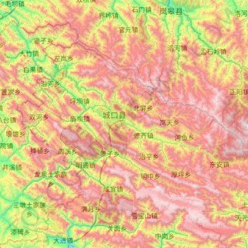 Topografische Karte Chengkou County, Höhe, Relief