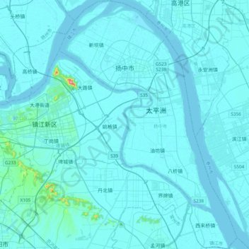 Topografische Karte Yangzhong, Höhe, Relief