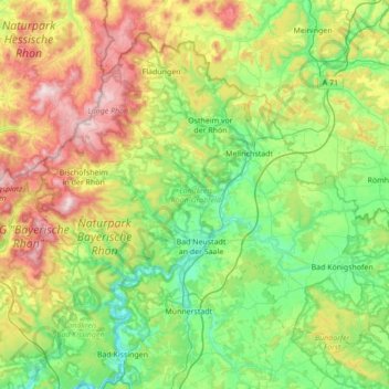 Topografische Karte Landkreis Rhön-Grabfeld, Höhe, Relief