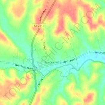 Topografische Karte Hustonville, Höhe, Relief
