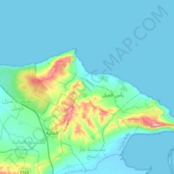 Topografische Karte Ras Jebel, Höhe, Relief