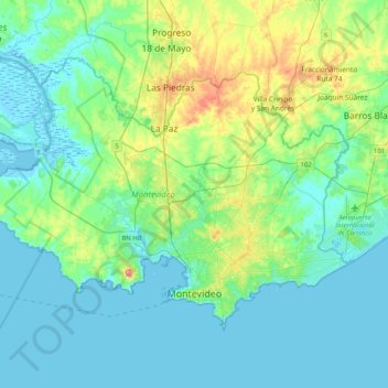 Topografische Karte Montevideo, Höhe, Relief
