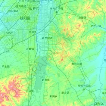 Topografische Karte Nanguan District, Höhe, Relief