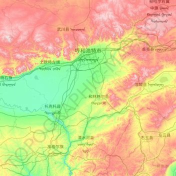 Topografische Karte Hohhot City, Höhe, Relief